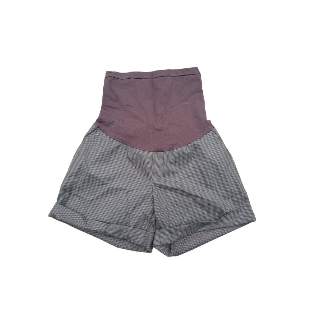Motherhood Maternity Shorts Women's‎ Medium Brown Plaid Print High Waist Cuffed